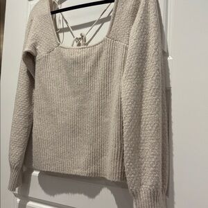 Women’s Pink Rose Sweater L / New w Back Neck Tie soft beige